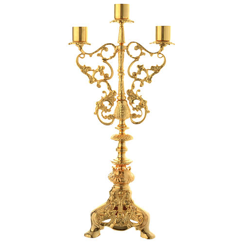 Candelabro a 3 fiamme ottone dorato 1