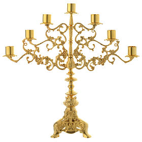 Candelabra for seven lights in gold brass