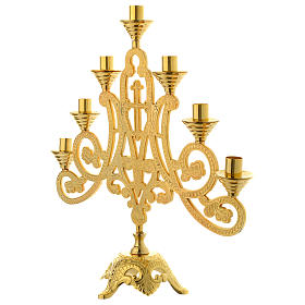 Candelabro 7 llamas cruz latón dorado