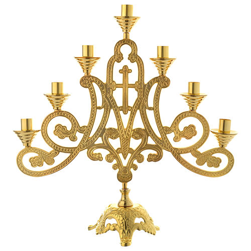 Candelabro de Sete Braços com Cruz Latão Dourado 1