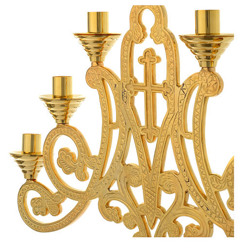 Candelabra for seven lights with cross in gold brass 3