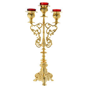 Candelabra for three lights with glass and gold brass cartridge