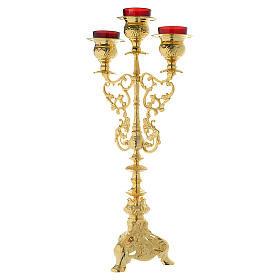 Candelabra for three lights with glass and gold brass cartridge