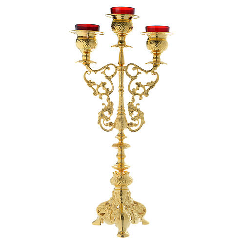 Candelabra for three lights with glass and gold brass cartridge 1