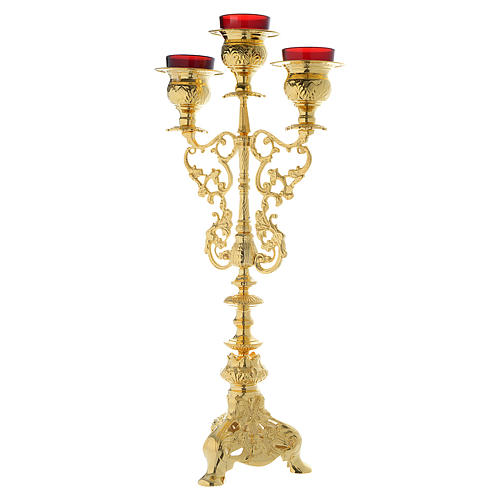 Candelabra for three lights with glass and gold brass cartridge 2