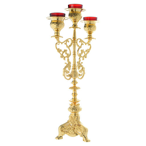 Candelabra for three lights with glass and gold brass cartridge 3