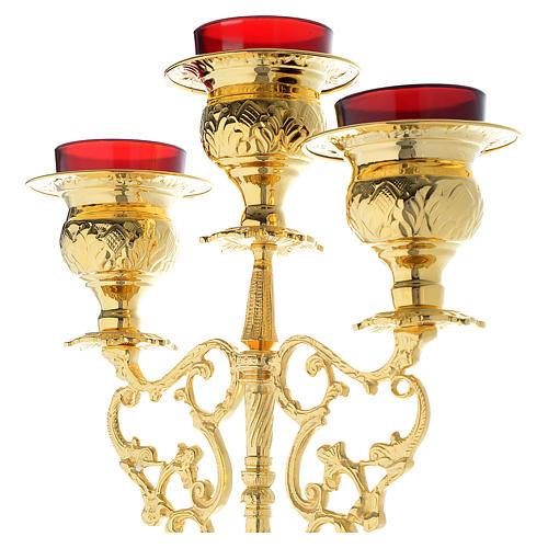 Candelabra for three lights with glass and gold brass cartridge 4