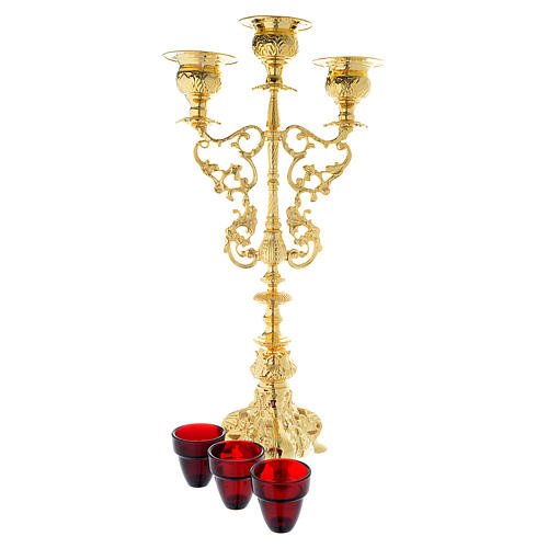 Candelabra for three lights with glass and gold brass cartridge 8