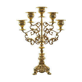 Candelabra for five lights with glass and gold brass cartridge