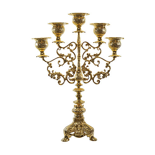 Candelabra for five lights with glass and gold brass cartridge 1