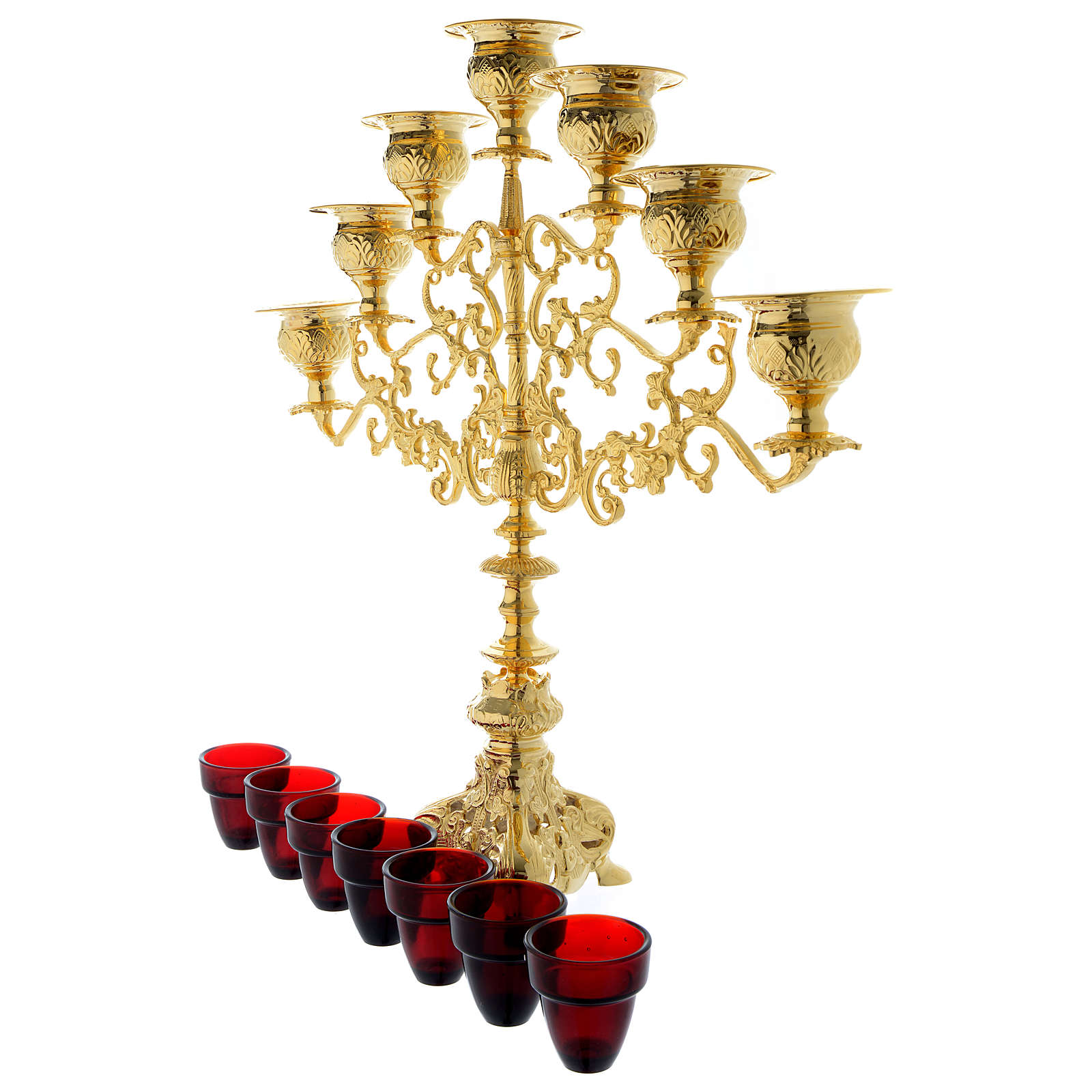 Candelabra for seven lights with glass and gold brass online sales on