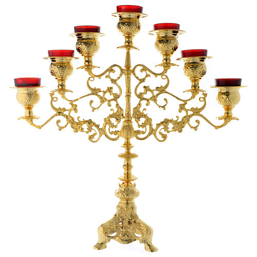 Candelabra for seven lights with glass and gold brass cartridge 1
