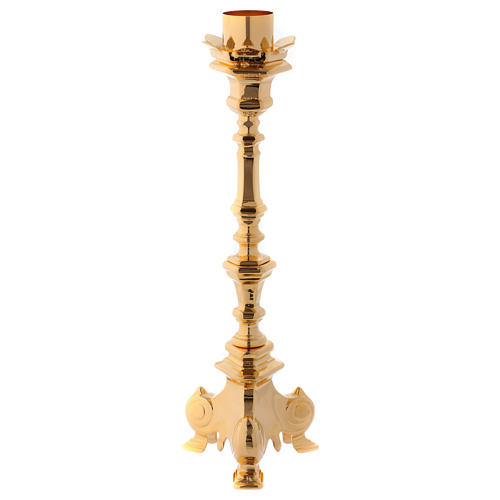 Candle holder in golden brass with tripod base 1