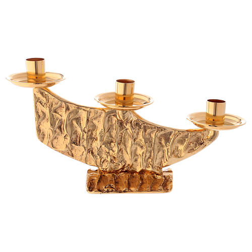 STOCK 3 branch candle holder in fused brass, golden 1