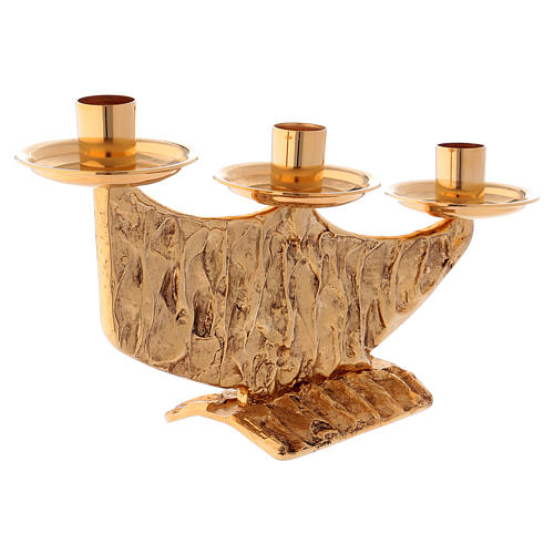 STOCK 3 branch candle holder in fused brass, golden 2