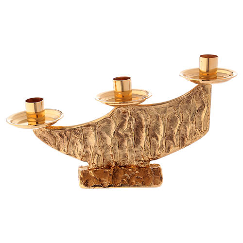 STOCK 3 branch candle holder in fused brass, golden 3