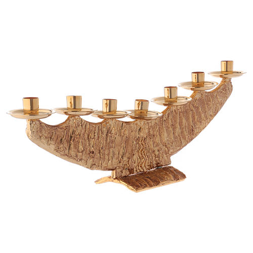 STOCK 7 branch candle holder in fused brass, golden 2