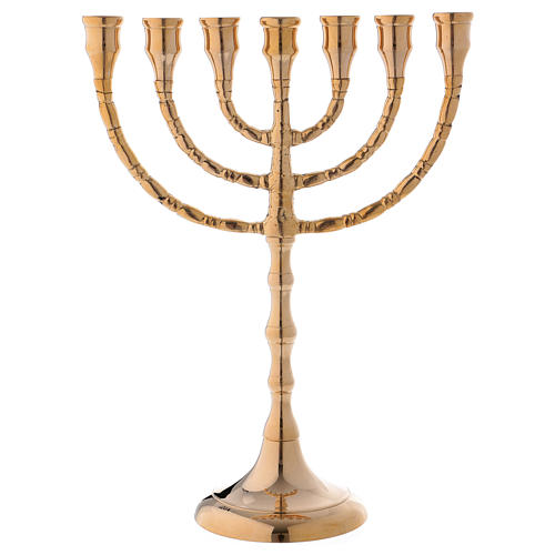 Menorah chandelier 7 flames in glossy golden brass 1