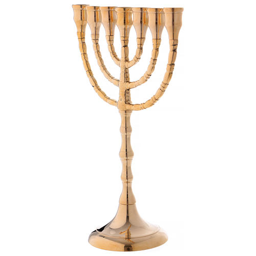 Menorah chandelier 7 flames in glossy golden brass 3