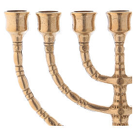 Menorah candelabrum with seven flames, in antique gilded brass 23 cm