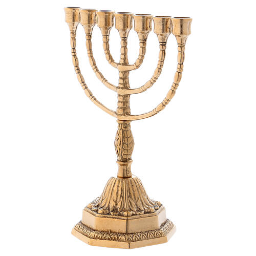 Menorah candelabrum with seven flames, in antique gilded brass 23 cm 3