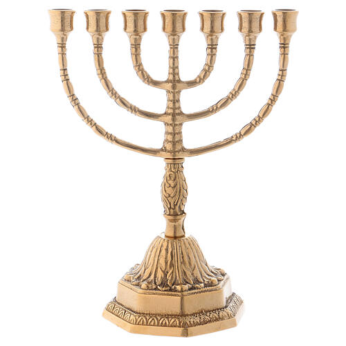 Menorah candelabrum with seven flames, in antique gilded brass 23 cm 4