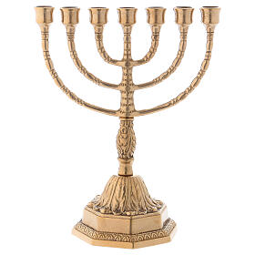 7 flame Candelabra menorah, in golden brass h. 23 cm