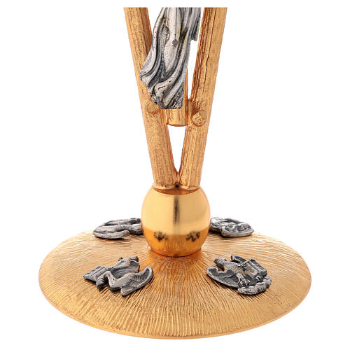 Altar brass candelabrum, 5 arms, angel and Evangelists, h 30 cm 3