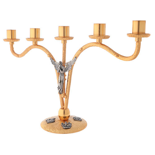 Altar brass candelabrum, 5 arms, angel and Evangelists, h 30 cm 4