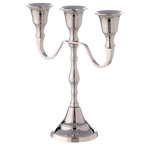 Three light candelabra of nickel-plated brass 1 in 2