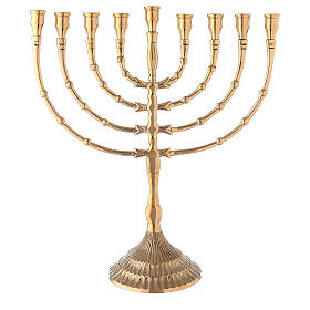 Hanukkah 9 armiger Armleuchter aus vergoldetem Messing, 32 cm hoch