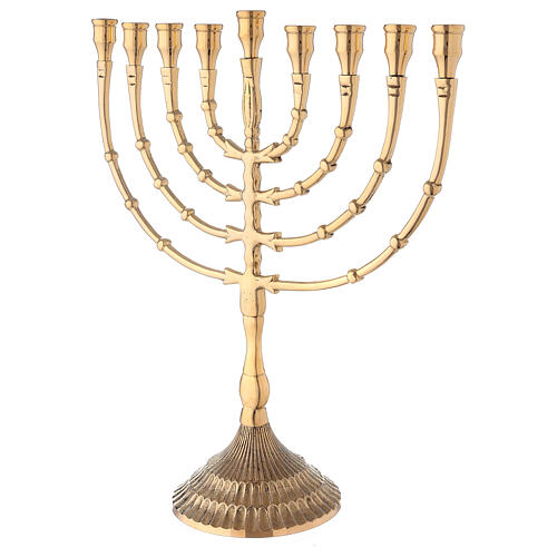 Hanukkah 9 armiger Armleuchter aus vergoldetem Messing, 32 cm hoch 3