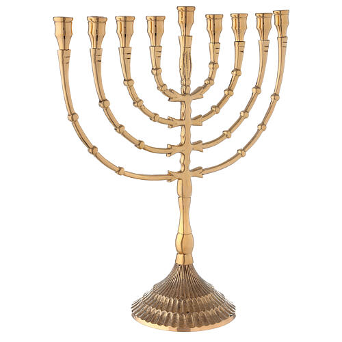 Hanukkah 9 armiger Armleuchter aus vergoldetem Messing, 32 cm hoch 6
