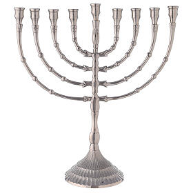 Hanukkah 9 armiger Armleuchter aus vernickeltem Messing, 32 cm hoch