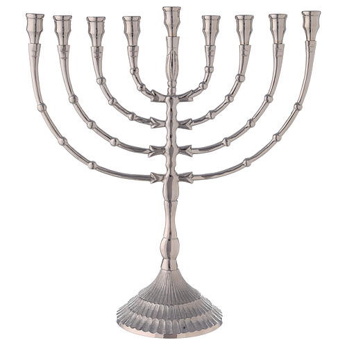 Hanukkah 9 armiger Armleuchter aus vernickeltem Messing, 32 cm hoch 1