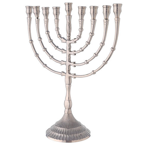 Hanukkah 9 armiger Armleuchter aus vernickeltem Messing, 32 cm hoch 3