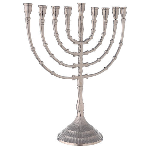 Hanukkah 9 armiger Armleuchter aus vernickeltem Messing, 32 cm hoch 6