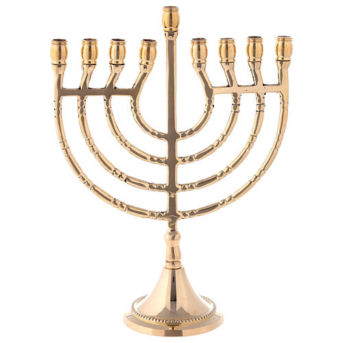 Hanukkiah, nine-branched candelabrum, golden brass, h 21.5 cm 4