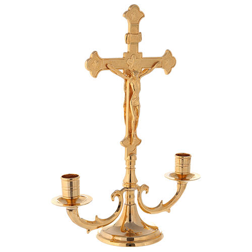 Two-armed candlestick in golden brass Double cross 26x32x9.5 cm 4