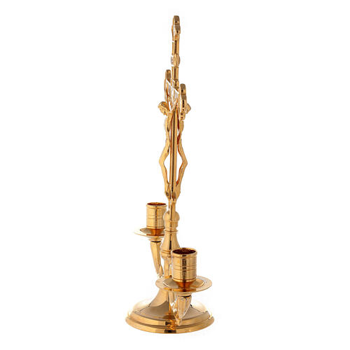 Candelabra two branched in golden brass double Cross 25x30x10 cm 2