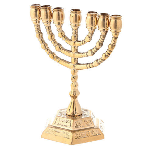 Menorah candelabrum, golden brass, 7 flames, h 13 cm 2