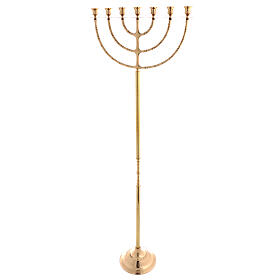 Seven flame candelabrum of polished brass, 60 in