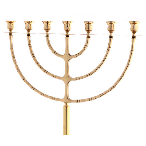 Seven flame candelabrum of polished brass, 60 in 2
