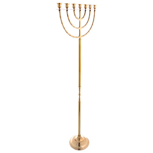 Seven flame candelabrum of polished brass, 60 in 7