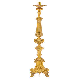 Baroque style candlestick with satin brass finish, 24 in