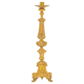 Baroque candlestick with satin brass finish, 31.5 in