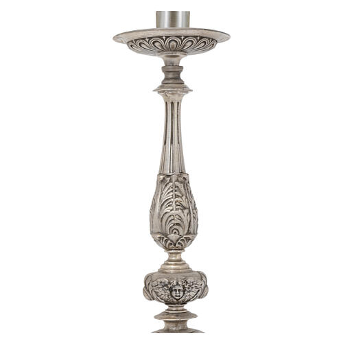 Baroque style bronze casting candlestick with silver finish, 24 in 3