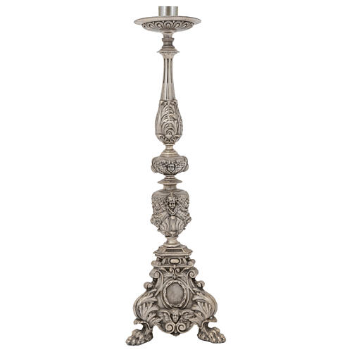 Candelabro estilo barroco fundido em bronze com acabamento prateado 60 cm 1