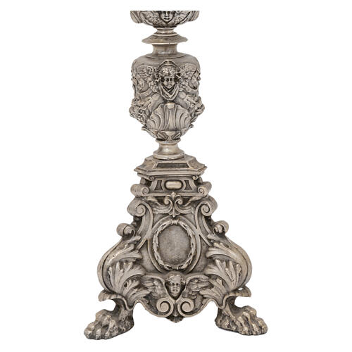 Candelabro estilo barroco fundido em bronze com acabamento prateado 60 cm 2