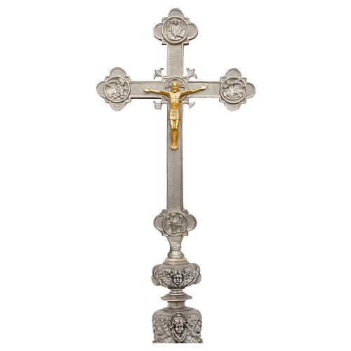Set candelieri e croce stile barocco fusione in bronzo finitura argentata 70 cm 3